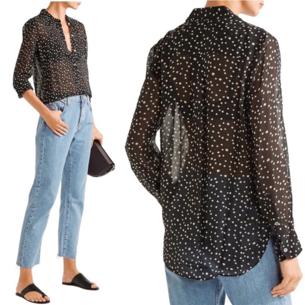 Theory Sunaya Starry Print Chiffon Silk Button Up Blouse